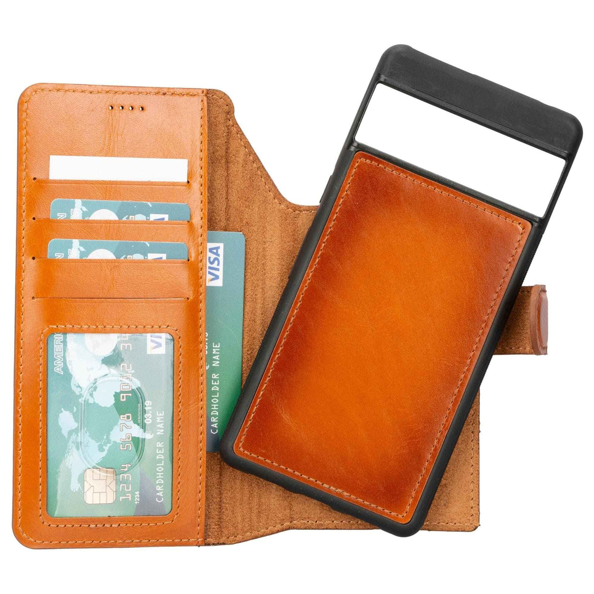 Sheridan genuine calf leather detachable wallet case for Google Pixel 6 Pro and 6, brown finish.