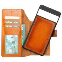 Sheridan genuine calf leather detachable wallet case for Google Pixel 6 Pro and 6, brown finish.
