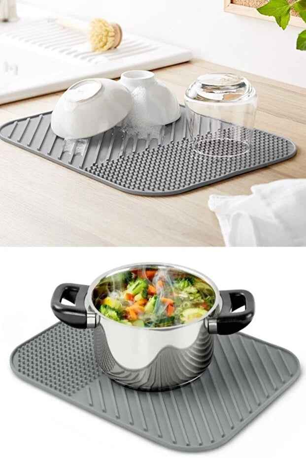Silicone Dish Drying Mat Tray Kitchen Drainer Pad Heat Resistant