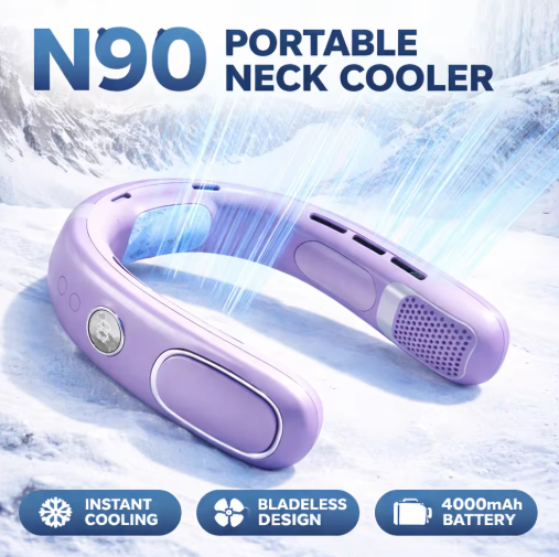 Purple N90 wearable neck cooling fan with bladeless airflow