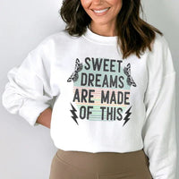White Sweet Dreams sweatshirt with peachy orange and white graphic design, small size.