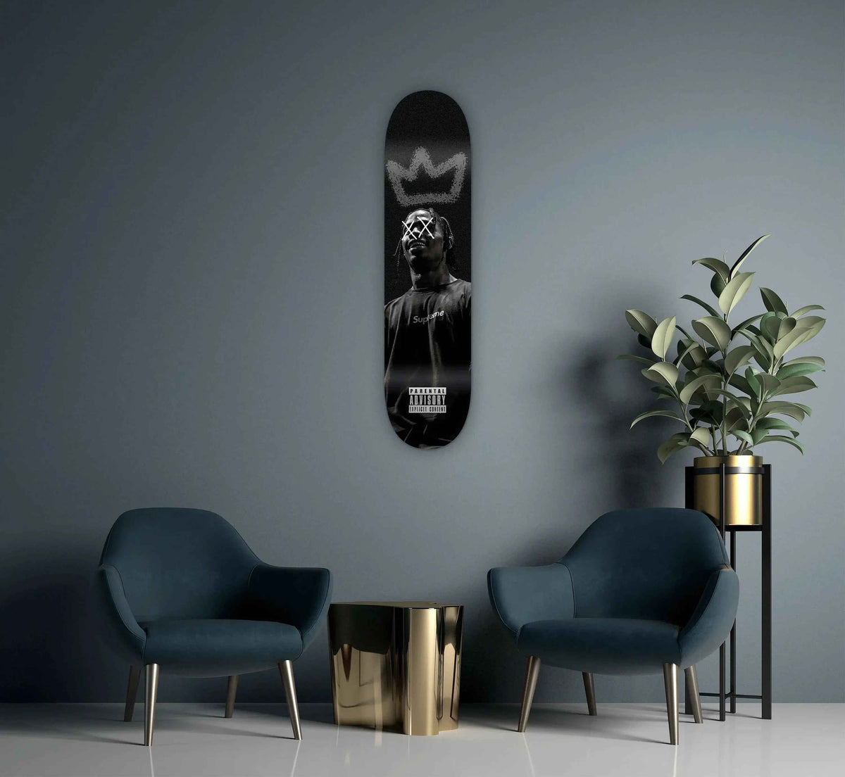 King Travis Skateboard with green-themed graphic artwork on the deck.
