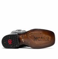 Detailed shot of the boot's side stitching and signature red interior lining.