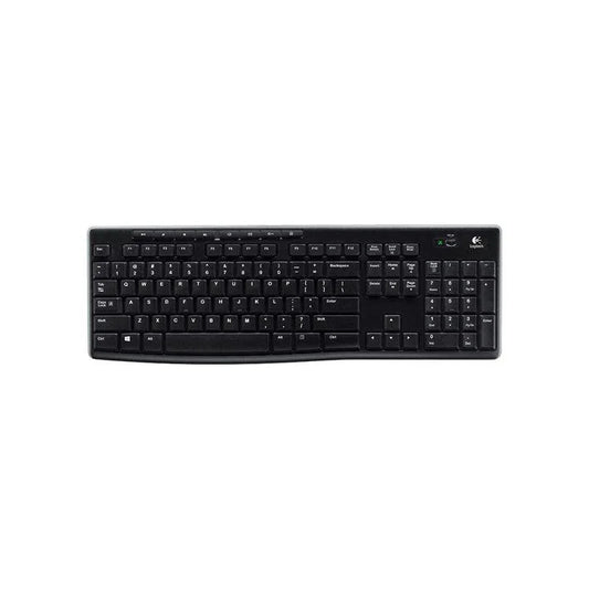 Front view of LOGITECH K270 wireless keyboard with black keys on a white background.