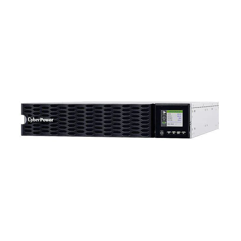 CYBERPOWER 6000VA/W Rack Tower UPS unit, shown in a professional tech setup background.